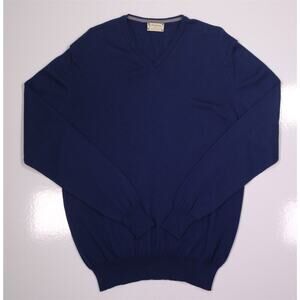 H. Stockton Current Dark Royal Blue Merino Wool Knit Crewneck Sweater Mens Large